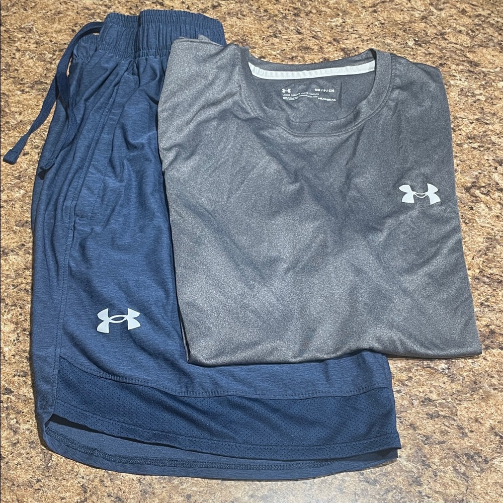 Under Armour Charcoal Tee and Navy Shorts Set Small